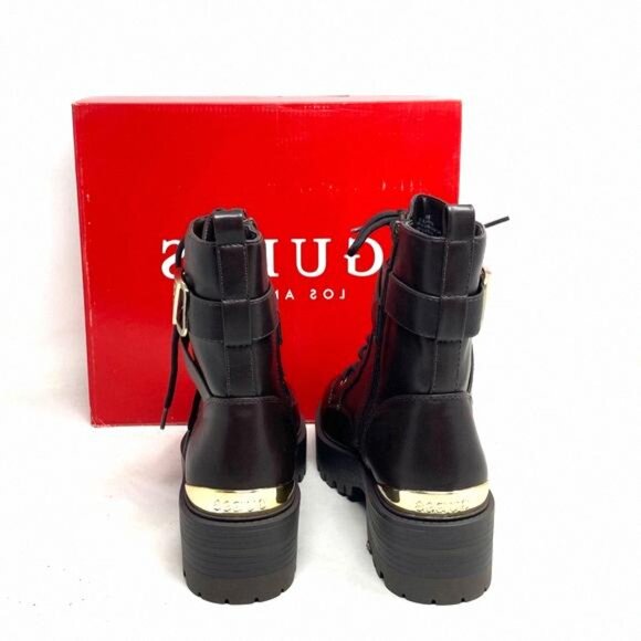 GUESS Flat Combat Booties Dark Brown Faux Leather GFFINLEES Heel Size Women's - Picture 8 of 9